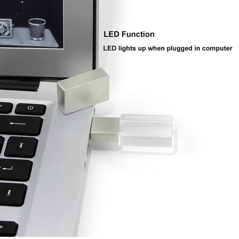 SXBan 64GB USB 2.0 Flash Drive Crystal Blue LED Light Transparent Glass Clear Pen Thumb Drive Cute Mini Memory Stick Pendrive Boy Girls Kids Adults Unique Cool Fun Novelty Sweet Wedding Photography Gift - Image 4